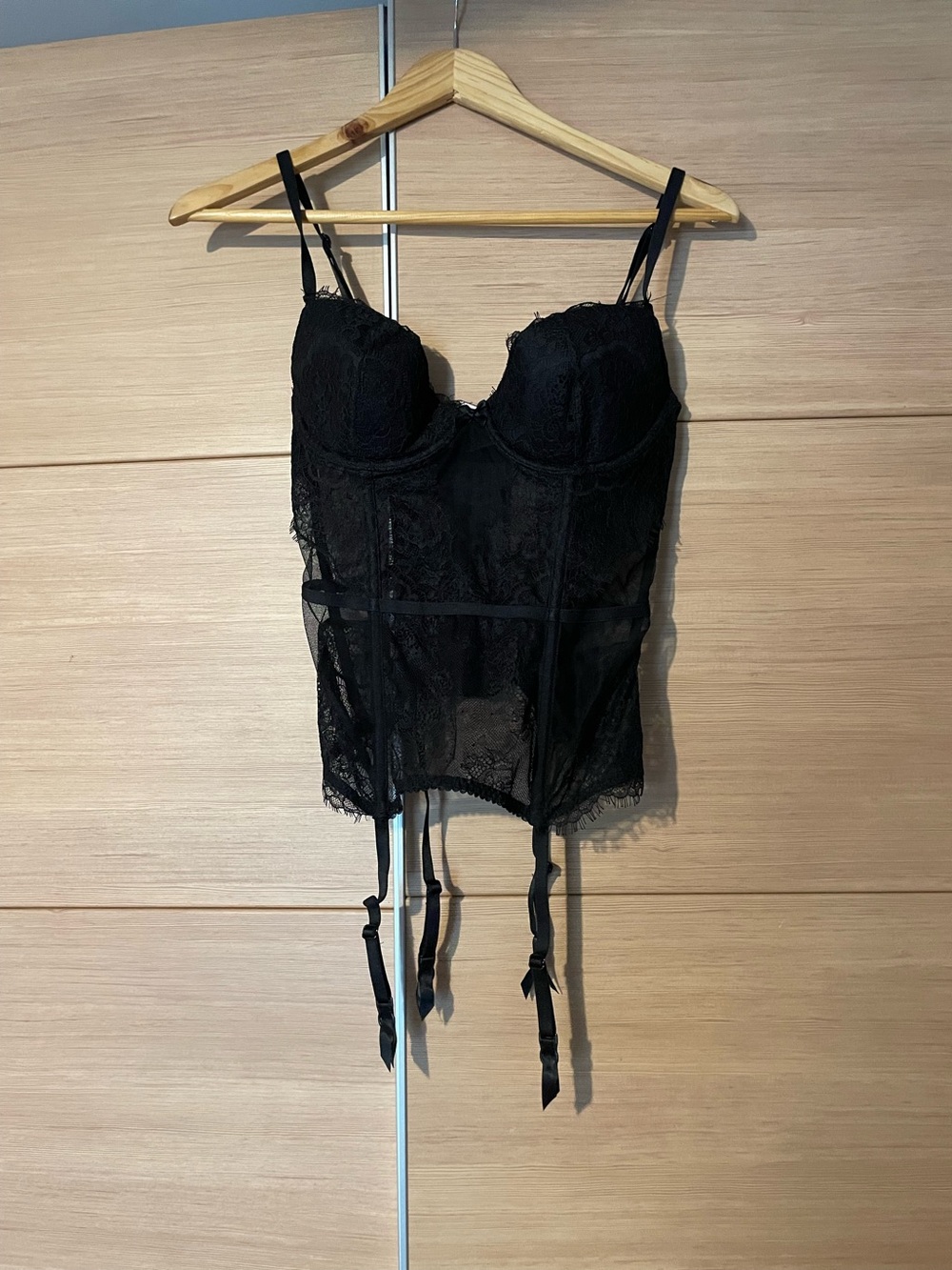 Victoria's Secret Black Lace Longline Bustier with Garters 34C